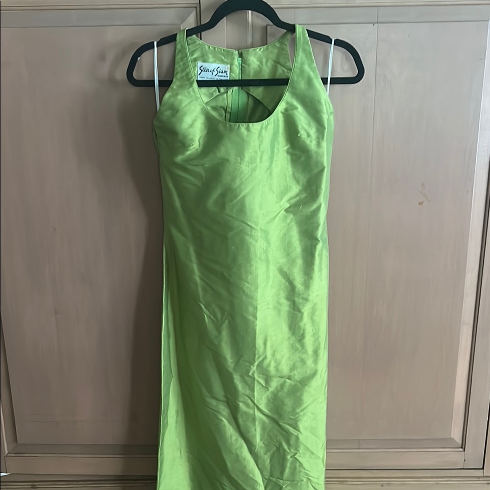 Star of Siam Bangkok thailand silk long Green Maxi Dress sz 4 6